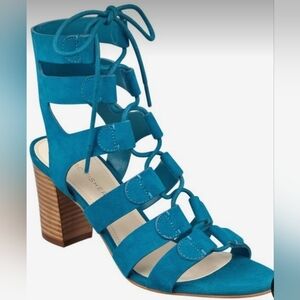 Marc Fisher Patsey Caged Laceup Blue Suede Heeled Sandals-Size 7.5